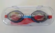 Aqua2ude Kids Swim Goggles Blue - Red Strap Ages 6 + Protective Case NEW