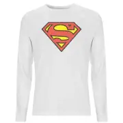 Official Superman Crackle Logo Men's Long Sleeve T-Shirt - White