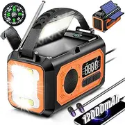 12000mAh Hand Crank Emergency Weather Radio, SNGKMSYG NOAA/AM/FM Portable Solar Crank Radio with Flashlight Cell Phone Charger SOS Alarm Compass Reading Lamp Headphone Jack for Outdoor (Orange)