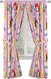 Disney Princess Sassy 84" Inch Drapes 4 Piece Set - Beautiful Room D cor & Easy Set Up, Bedding Features Aurora & Rapunzel - Window Curtains Include 2 Panels & 2 Tiebacks (Official Disney Product)