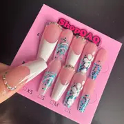 French Hand-Painted Floral Nails - High-End, Chic, White-Enhancing, Mid-Length Handmade Press-On Nails (2024)