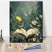 TUMOVO Birds on The Book Paint by Numbers for Adults Beginner, Easy DIY Birds Floral with Open Book Paint by Number Kits Canvas Painting Kits for Men Women House Wall Decor 16x20in Frameless
