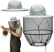 Mosquito Head Net Hat, Beekeeping Hat with Veil, Grey Hat with Mosquito Net, Mosquito Net Hat, Mosquito Protection Clothing, Beekeeper Hat for Camping, Hiking, Fishing, Gardening