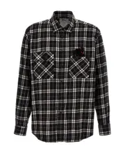 check-pattern cotton shirt L Black