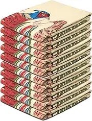 GABA 10PCs Peacock Kitchen Towels, Stylish Printed Designs, Pre-Shrunk, Machine Washable, 100% Cotton, Everyday Basic Tea Towels, Bigger, Thicker, Better, with Hanging Loop, 50x70cm