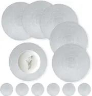 Set of 6 Round Placemats - 38cm Heat Resistant Braided Table Mats with Coasters (Silver)