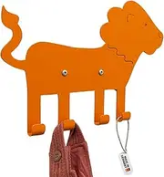 ABIMI-Store Children's Coat Rack with Animal Motifs, Children's Coat Hook, Durable Powder Steel, 32 x 22 x 2 cm (Lion - Orange)