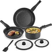 OLIXIS 12 pcs Pots and Pans Set, Nonstick Kitchen Induction Cookware Suit with Detachable Handle, Dishwasher Oven Safe, Black