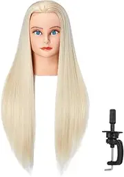 Hairlink 26-28'' Mannequin Head Synthetic Fiber Hair Styling Training Head Dolls for Cosmetology Manikin Maniquins Practice Head with Stand (6611W61320)