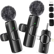 3 in 1 Wireless Lavalier Microphone for iPhone,Camera,Android,iPad,Mini Microphone with Noise Reduation,Ultra-Low Delay Lapel Mic for Interview,Video Recording,Vlog,Game Live Streaming,YouTube