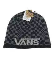 Vans Off The Wall Kids OS Black Gray Checkered Everts Reversible Knit Beanie Hat
