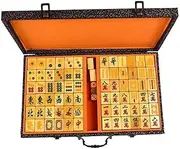 Chinese Mahjong, 144 Numbered Acrylic Tiles 1.5" Large Gold Tile with Carrying Travel Case Complete Mahjong Game Set