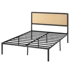 Zinus Double Bed Frame with Black Rattan headboard and Metal Frame