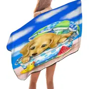 Kids Animal Dogs Art Cute Dachshund at the Beach Microfiber Beach Towel