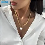 若蘭小店 歐美粗鏈條巴洛克珍珠復古金屬項鏈NATURAL PEARL NECKLACE WOMEN