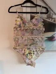 BNWT Zimmermann Valour Embroidered Frill One Piece Swimsuit Size 1