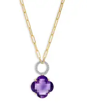 Bloomingdale's Fine Collection Amethyst Clover & Diamond Pendant Necklace in 14k Yellow & White Gold, 16