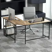 CostwayL-Shaped Desk with 2-Tier Storage Shelf for Home-Rustic Brown