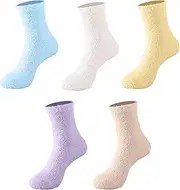 [SHEKINI] 5 Pairs Women's Fluffy Socks Fuzzy Soft Thick Fleece Socks Thermal Fluffy Crew Socks Colorful Slipper Socks