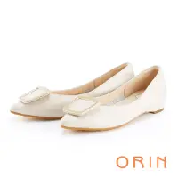 在飛比找momo購物網優惠-【ORIN】金屬框飾真皮尖頭 女 低跟鞋(米色)