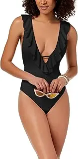 [Bar III.] Womens Ruffled Cross-Back Cheeky One-Piece Swimsuit, Black L