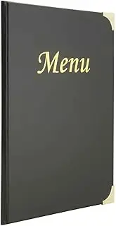 Securit Premium Faux Leather A4 Menu Holder - 8 Pages to View Sleek Display Folder for Food & Drinks - Perfect for Restaurants, Cafe or Bar (Black)