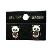 NWT Vintage Stud GENUINE Cloisonné Panda Bear Earrings Enamel Flower Classic
