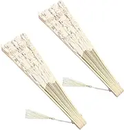 OSOLADY 2pcs Handheld Lace Folding Fan Bamboo Bone Palace Fan Exquisite Suitable for Summer Travel