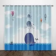 Exquisite Kids Blackout Curtains Blue Whale Cartoon 118x106 Inch Bedroom Eyelet Thermal Insulated Room Darkening Printed Curtains for Nursery,Set of 2 Panels