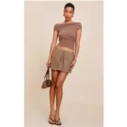 Mushroom Structured Woven Split Hem Mini Skirt, Mushroom