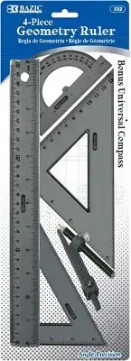 Geometry Ruler Combination Sets w/ Compass (5-Piece)