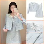 French Spring Lace Short Jacket Women's Half Skirt Tweed Fashion Coat Skirt Set