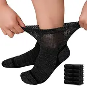 ZFSOCK Diabetic Socks Bamboo for Women: Extra Wide Soft Top Ankle Socks for Swollen Feet Seamless Toe Hospital with Gentle Grips Non-Elastic Loose Fitting Edema Sock, Black, 6-8