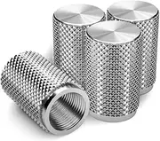 Precision CNC Machined Stainless Steel Extended Knurled Tire Air Valve Caps, Wheel Tyre Stem Covers for Cars- 4 Pack- Stainless Silver