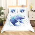 Manatee Duvet Cover Full Size, Cute Marine Animal Bedding Set for Children,