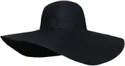 [QUUPY] Womens Floppy Wide Brim Sun Straw Hat UPF 50 Summer Hat Foldable Roll up Floppy Beach Hat Sun Hat Straw Cap Black