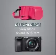 MegaGear Sony Alpha A6500 16-50 mm Top Grain Leather Camera Case and Strap PINK