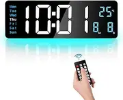 oolong Digital Wall Clock,Alarm Smart Clock,16 inch LED Display with Remote Control,8 Adjustable Colors Light,Countdown Timer,Memory Function,Night Light,for Living Room,Bedroom,Children and Seniors
