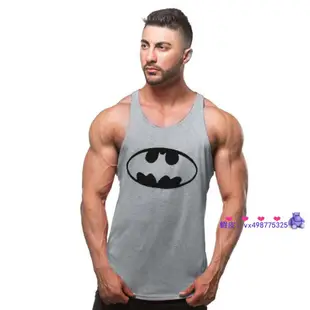 可超取精品 爆款 歐碼健身鍛煉肌肉背心蝙蝠俠印花優品健身服