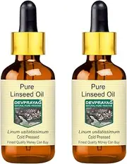Devprayag Pure Linseed Oil (Linum usitatissimum) with Glass Dropper Natural Therapeutic Grade Cold Pressed (Pack of Two) 100ml x 2 (6.76 oz)
