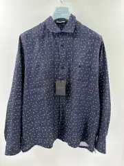 Ted Baker Arnel Geo Print Button Shirt 100% Linen 2XL (6) Navy Blue NWT (T-1)
