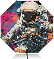 [PDZRMY] Astronaut Watercolor Colors UV Protection Travel Umbrella Compact for Rain and Sun - Auto Open and Close UPF 50+ Windproof Portable 46” Sun Umbrella for Women and Men
