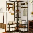 Oversize Coat Rack Stand Hall Tree w/ Shoe Storage Industrial Entryway Furniture