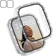2 Pack Bling Case for Apple Watch Series 8 Series 7 41mm with Built-in Tempered Glass Screen Protector,JZK Hard PC Full Coverage Bling Crystal Diamonds Cover for iWatch Series 8/7 41mm Accessories