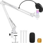 White Boom Arm for Hyperx Quadcast S, Adjustable Hyperx Quadcast White Mic Stand Microphone Arm Compatible with Hyperx Quadcast with Pop Filter,Mic Cover, By ChromLives