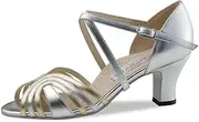 [Werner Kern] Kim Comfort Women's Dance Shoes - Leather Silver - for Wide Feet - 6 cm Cuban Heel - Suede Sole - Made in Italy, Silver, 6.5 AU