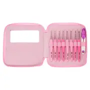 8 Pcs Crochet Hook Set with Scissors Ergonomic Knitting Hook Craft Pink