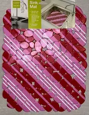 Totally Kitchen Red, White, & Lavender Striped Print Sink Mat