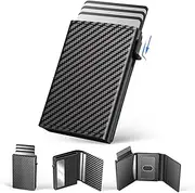 [WELLNEC] Pop Up Wallet for Men - Leather Smart Wallet for Men Money Clip Automatic Wallet, Pop Up Wallet RFID Blocking for Business Credit Card Notes and Coins, Slim Minimalist Wallet Card Holder with Gift Box, Black, Pop Up Wallet