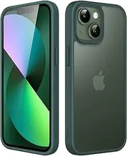 [JETech] Matte Case for iPhone 13 6.1-Inch, Shockproof Military Grade Drop Protection, Frosted Translucent Back Phone Cover, Anti-Fingerprint (Dark Green)